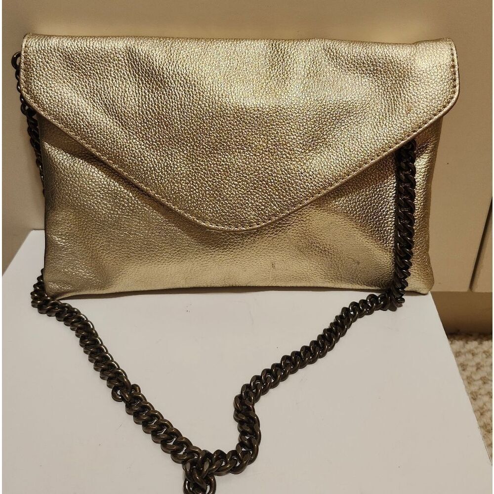 J.Crew Metallic Gold Pebbled Luxe Leather Envelope Style Shoulder Bag Ret.$149